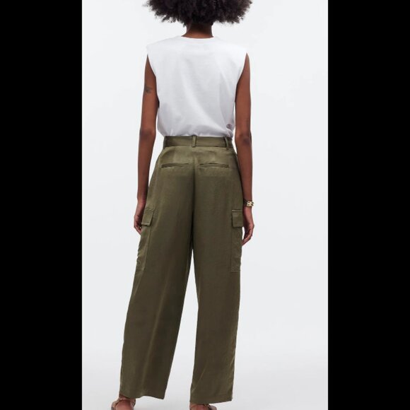 MADEWELL High-Rise Straight Cargo Trousers in Satin Women's Size 10 Olive Green - Picture 4 of 12